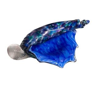 Blue and Purple Glass Conch Shell Accent - Paul Smith Signed Art Glass